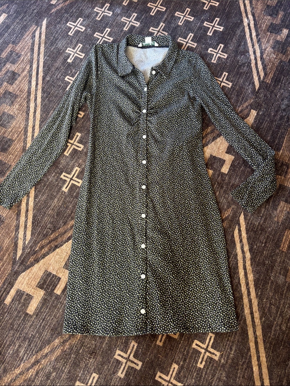American Eagle Outfitters Black Polka Dot Long-Sleeve Button Dress